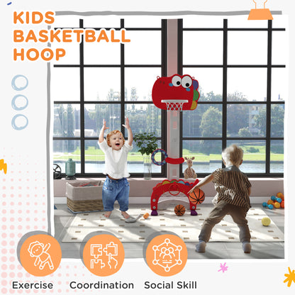 5-in-1 Basketball Set with Adjustable 96-130 cm Height, Red