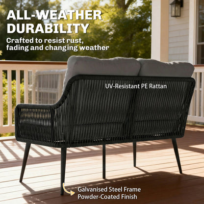 Rattan Garden Furniture Set, Tempered Glass with 3 Chairs