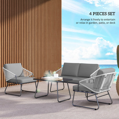 4 Piece Rattan Garden Furniture Set with Cushions, Grey
