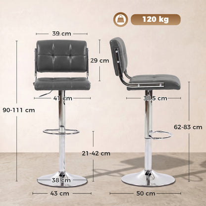 Adjustable Bar Stools Set of 2 with Backrest Grey