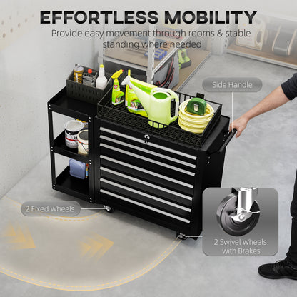 7 Drawer Lockable Steel Tool Chest on Wheels for Workshop, Black