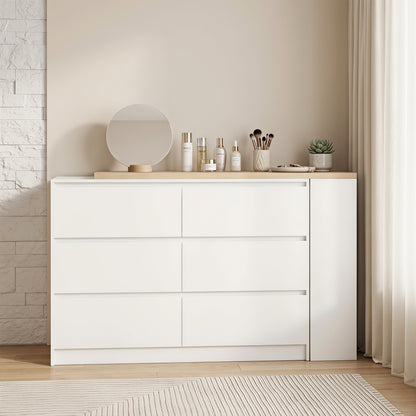 Vanity Table, Dressing Table with 6 Drawers and 3-Tier Shelf for Women and Girls, White