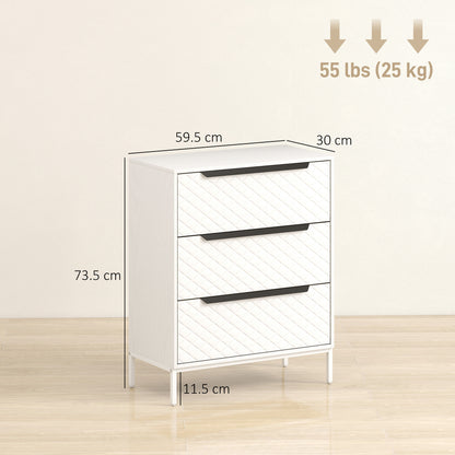 Chest of Drawers, 3 Fabric Drawer Dresser, Aluminium Handles, White