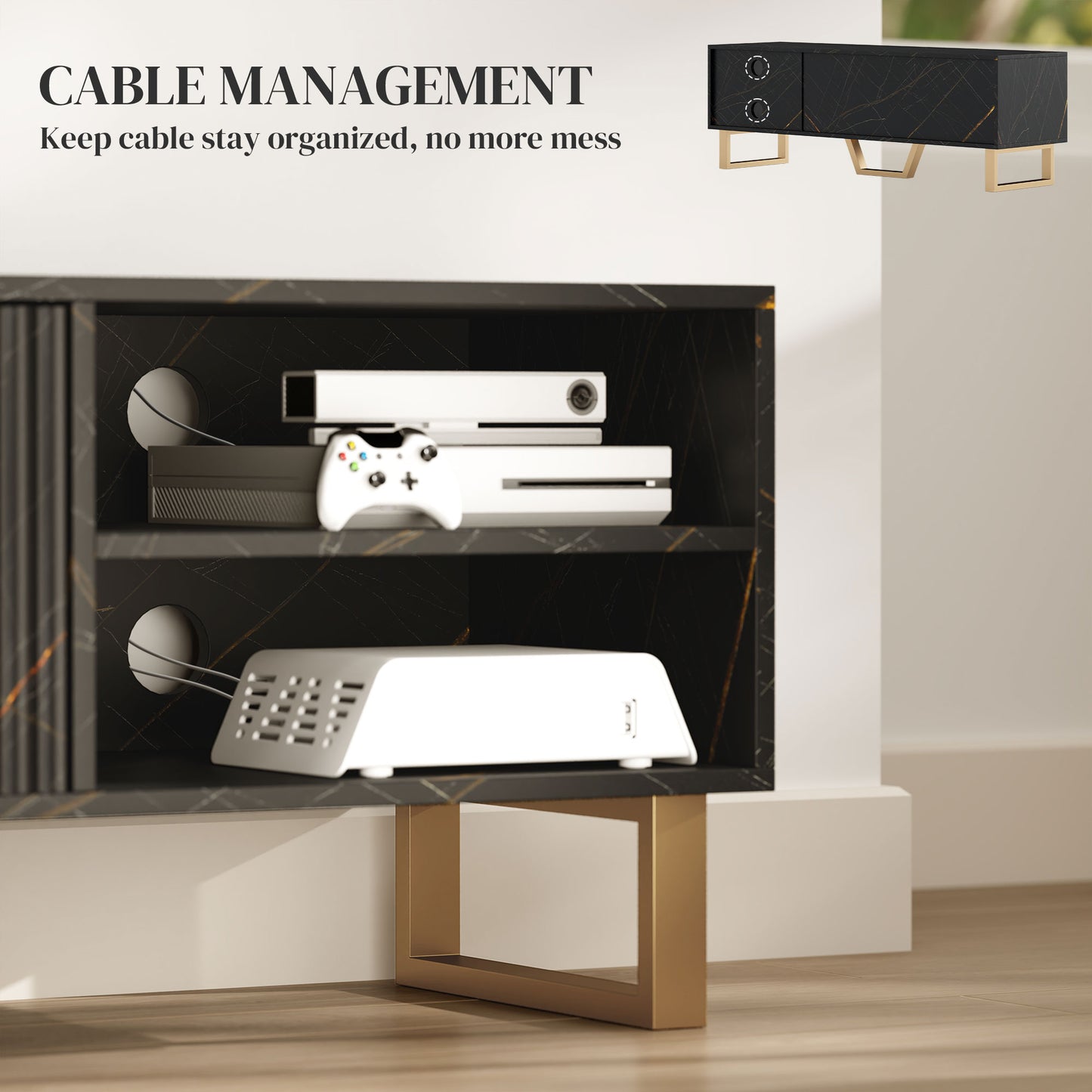 TV Unit, TV Stand Cabinet with Shelves and Storage Cupboard, Black