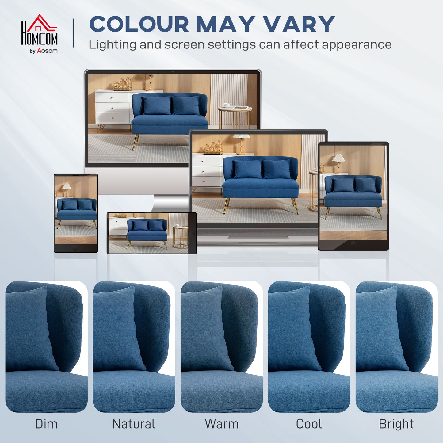 2 Seater Sofa, Small Sofa with Wing Back, Thick Seat, Dark Blue