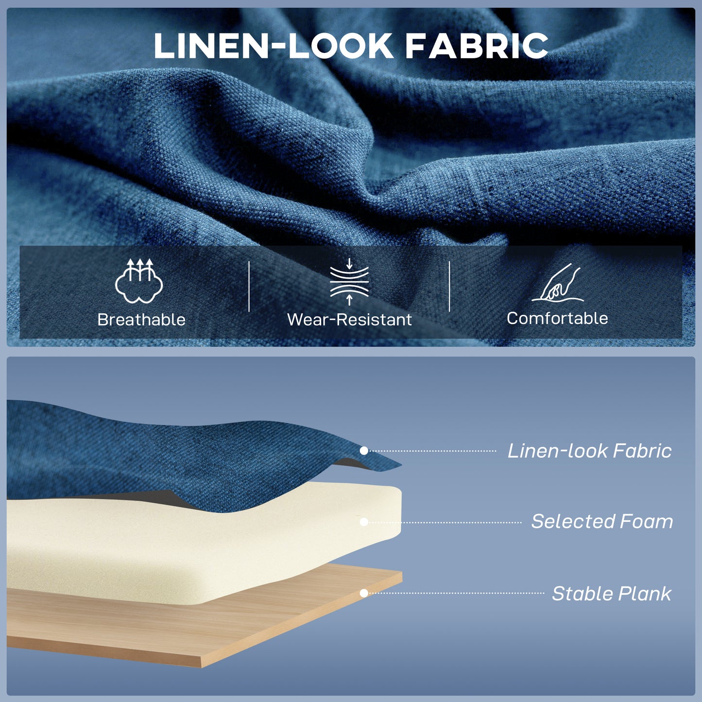 2 Seater Sofa, Small Sofa with Wing Back, Thick Seat, Dark Blue