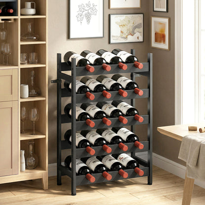 Wine Rack Freestanding 5-Tier 20-Bottle Capacity Black