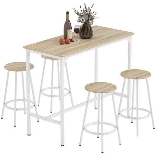 5 Piece Bar Table and Stools Set with Metal Frame Natural Wood