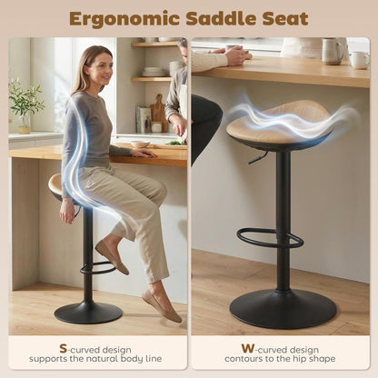 Set of 2 Breakfast Barstools, PU Leather Swivel Bar Stools, Oak