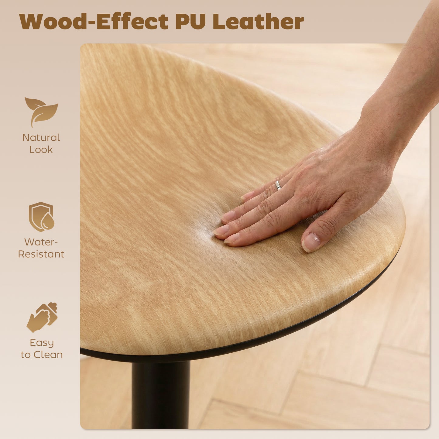 Set of 2 Breakfast Barstools, PU Leather Swivel Bar Stools, Oak