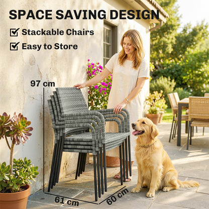 4 Seater Rattan Dining Set with Parasol, Light Grey