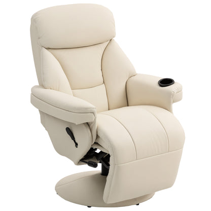 Manual Recliner Swivel Lounge Chair with Footrest, Cream White