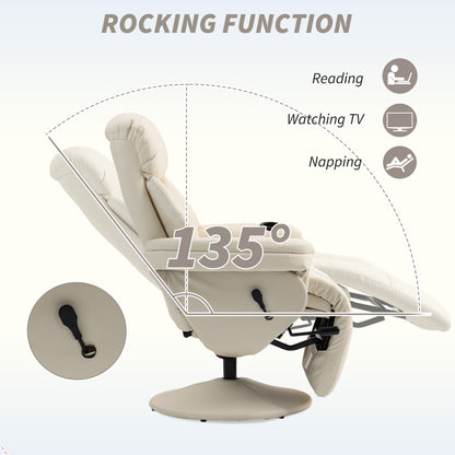 Manual Recliner Swivel Lounge Chair with Footrest, Cream White