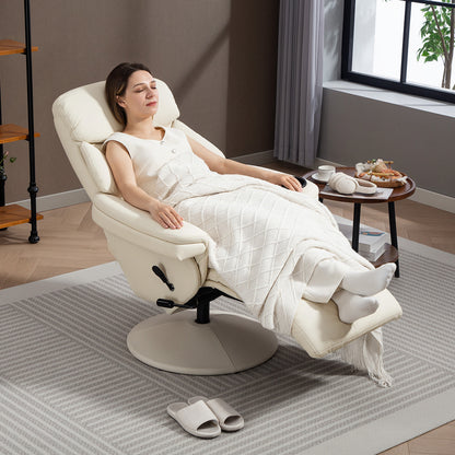Manual Recliner Swivel Lounge Chair with Footrest, Cream White