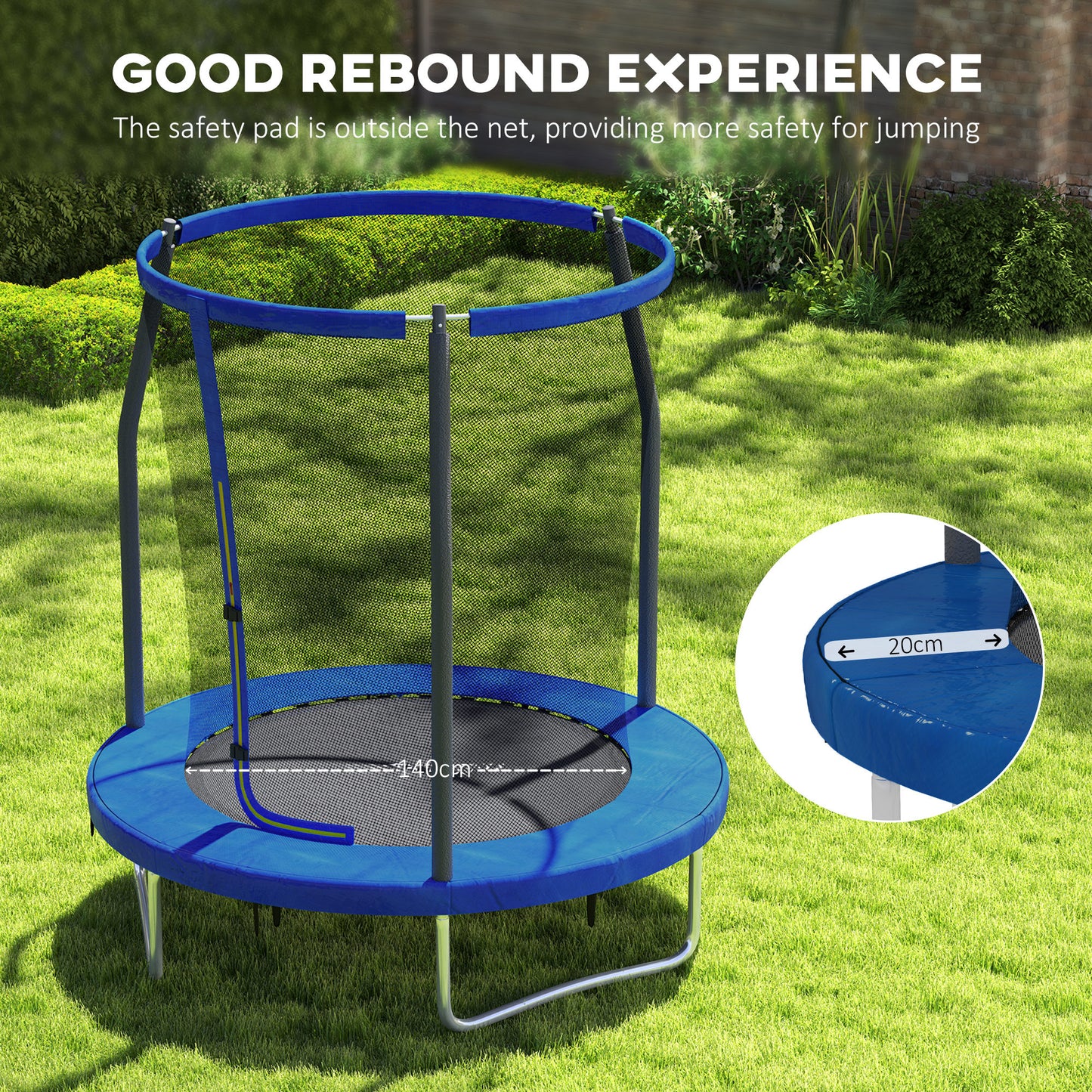 6ft Outdoor Kid Trampoline with Safety Enclosure Net, Blue