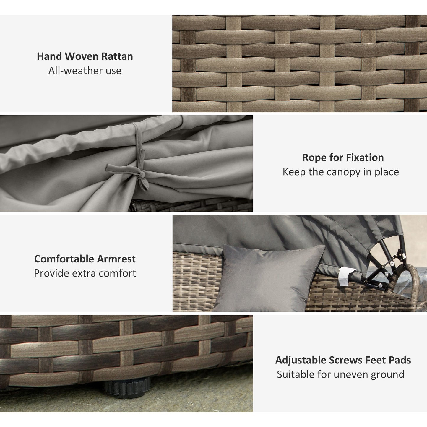 5-Seater Rattan Garden Furniture Cushioned Wicker Round with Coffee Table Patio Conversation Furniture Set - Grey
