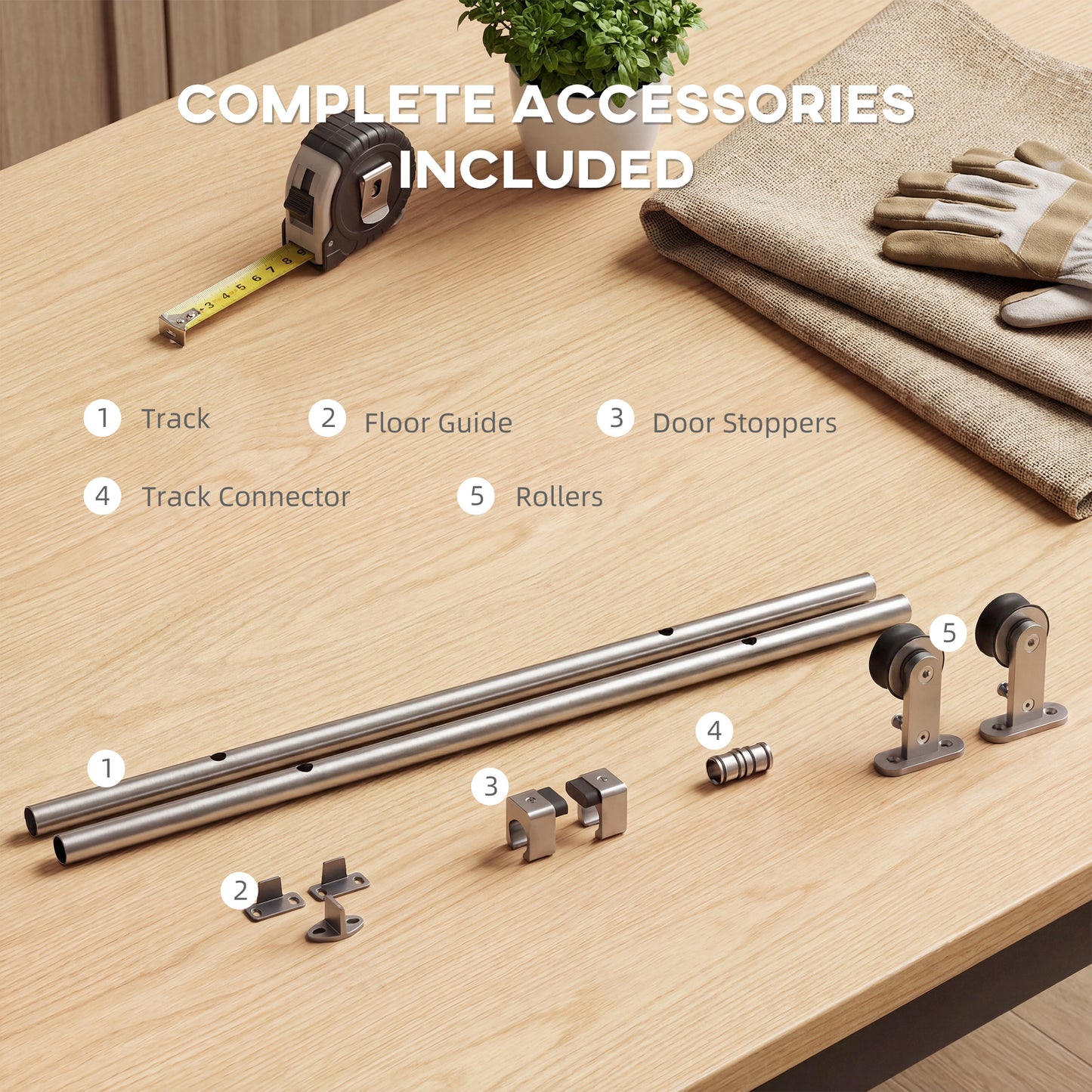 Sliding Door Hardware Kit Smooth Quiet 200cm Sliver Tone