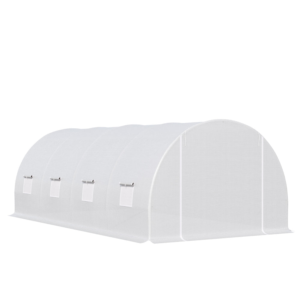 6 x 3 x 2 m Large Walk-In Greenhouse Garden Polytunnel Greenhouse with Metal Frame, Zippered Door and Roll Up Windows, White