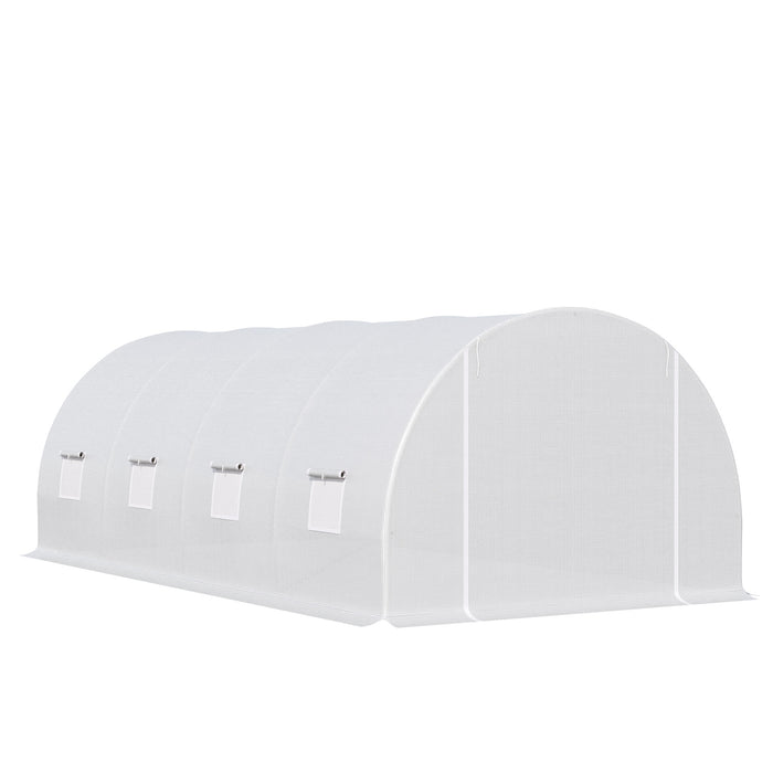 6 x 3 x 2 m Large Walk-In Greenhouse Garden Polytunnel Greenhouse with Metal Frame, Zippered Door and Roll Up Windows, White