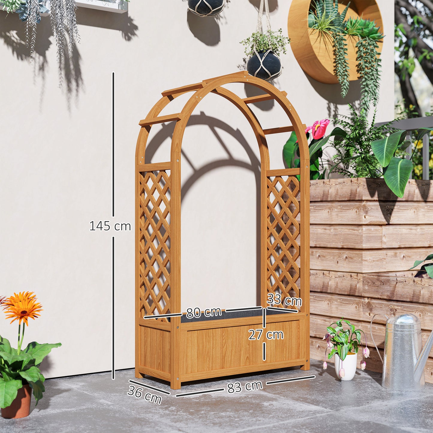 Wooden Raised Garden Bed, Trellis Planter w/ Trellis, Fabric Liner