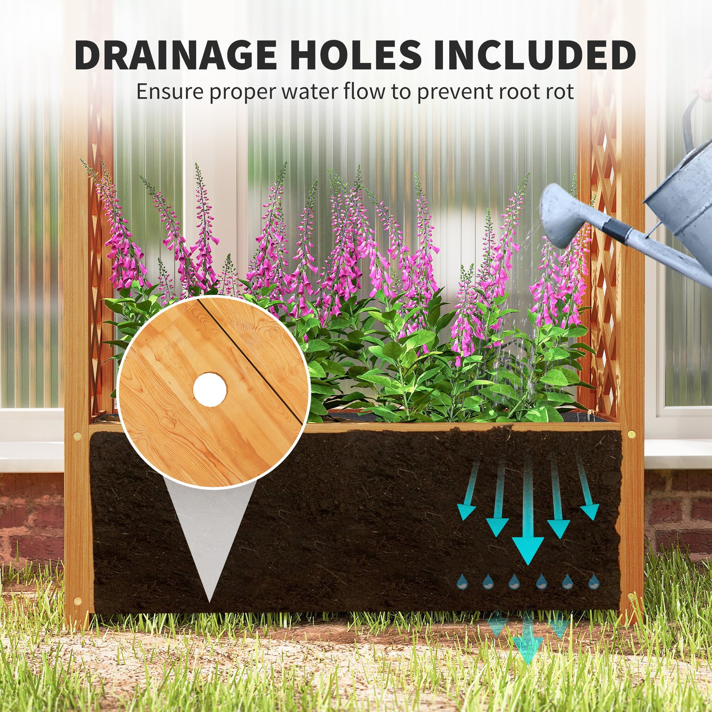 Wooden Raised Garden Bed, Trellis Planter w/ Trellis, Fabric Liner