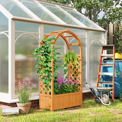 Wooden Raised Garden Bed, Trellis Planter w/ Trellis, Fabric Liner