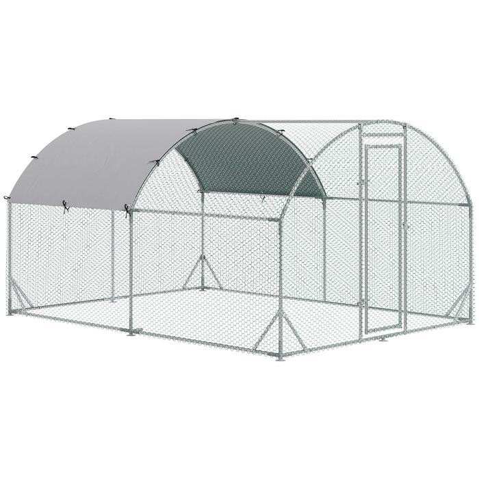 Walk In Chicken Run Galvanized Chicken Coop Hen Poultry House Cage Rabbit Hutch Pet Playpen Backyard with Water-Resist Cover, 2.8 x 3.8 x 2m