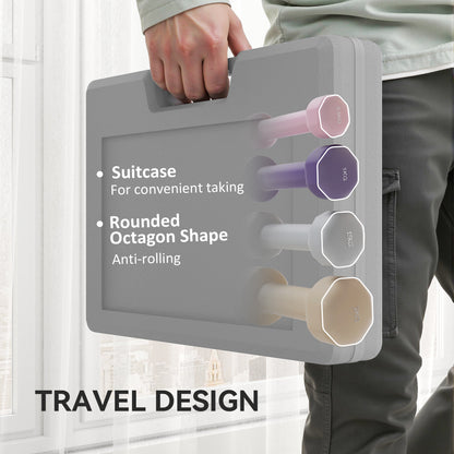 10kg Dumbbell Weights Set with Carry Case, Pink, Purple, Grey, Brown