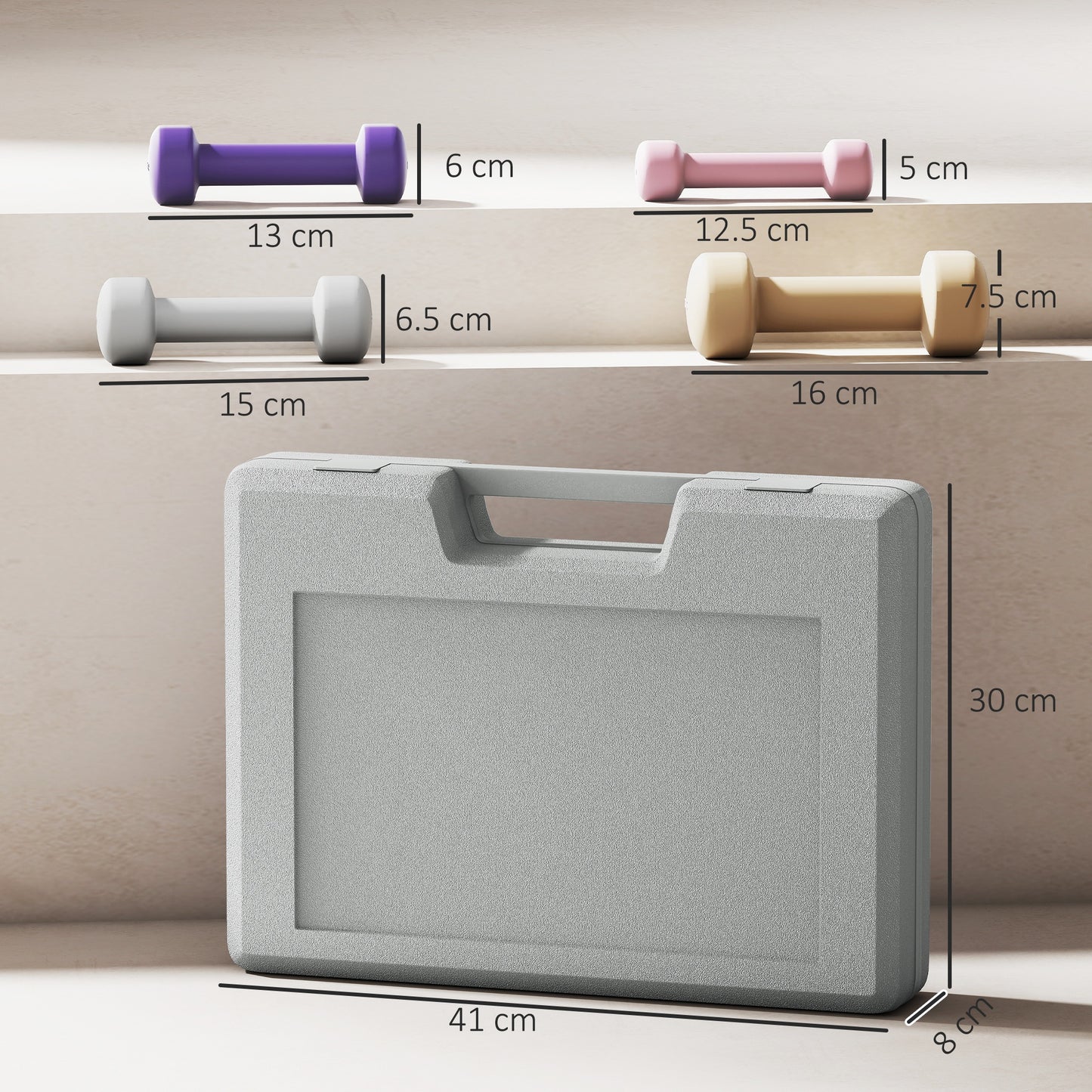 10kg Dumbbell Weights Set with Carry Case, Pink, Purple, Grey, Brown