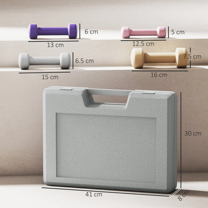 10kg Dumbbell Weights Set with Carry Case, Pink, Purple, Grey, Brown