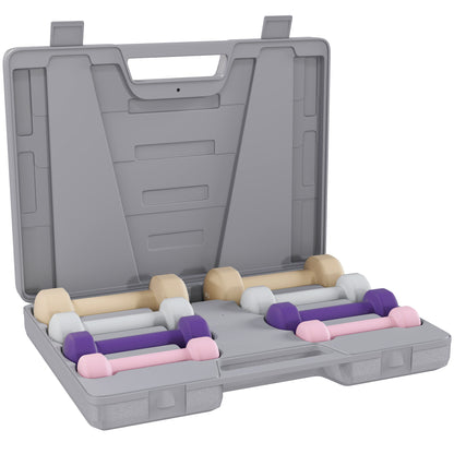 10kg Dumbbell Weights Set with Carry Case, Pink, Purple, Grey, Brown