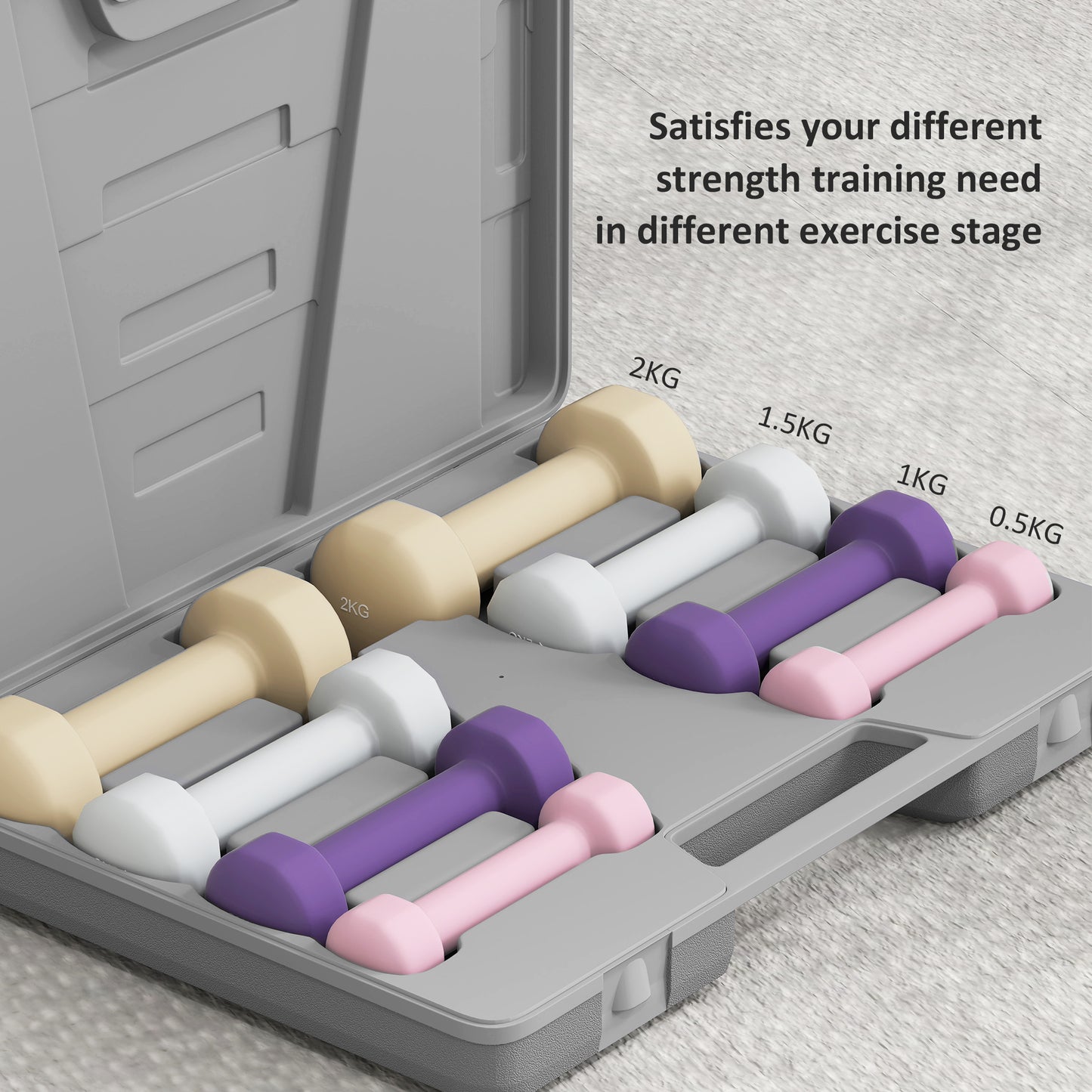 10kg Dumbbell Weights Set with Carry Case, Pink, Purple, Grey, Brown
