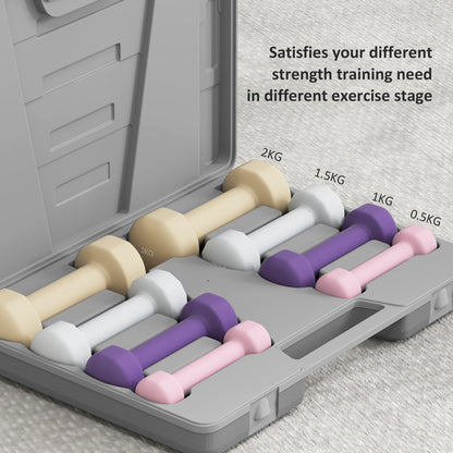 10kg Dumbbell Weights Set with Carry Case, Pink, Purple, Grey, Brown