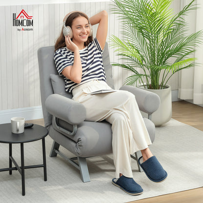 Single Sofa Bed, 3-in-1 Convertible Folding Chair Bed, Light Grey