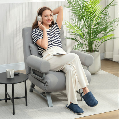 Single Sofa Bed, 3-in-1 Convertible Folding Chair Bed, Light Grey