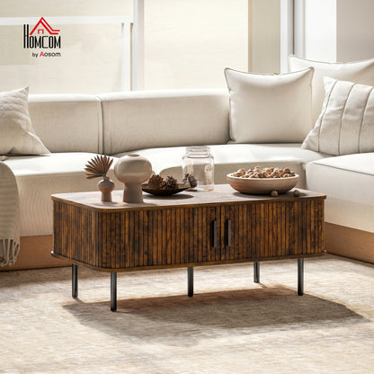 Coffee Table with Storage and Sliding Doors for Living Room, Brown