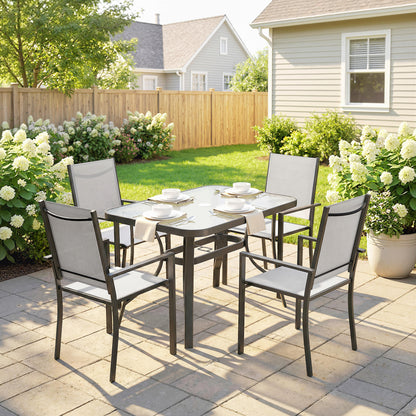 Garden Dining Set with Umbrella Hole, Stackable Chairs, Light Grey