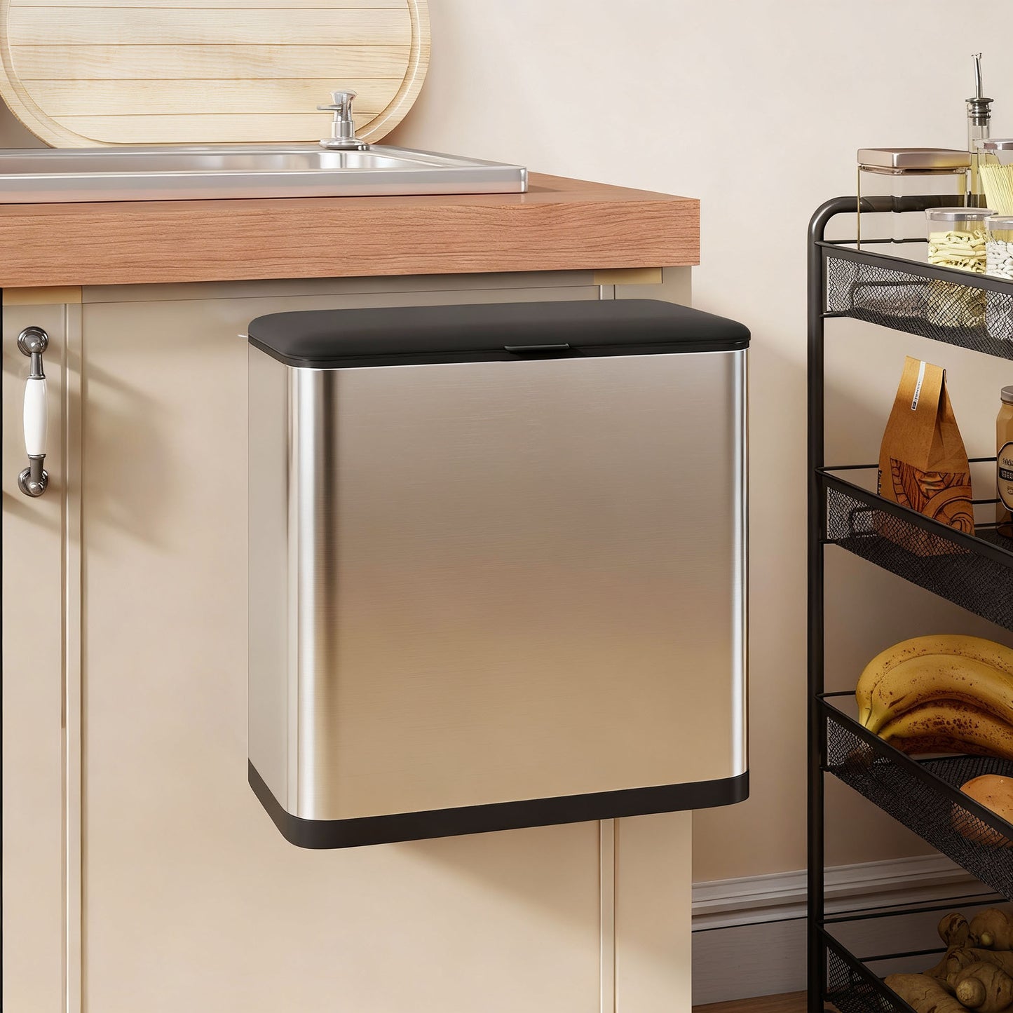 8L Hanging Kitchen Bin, Rubbish bin w/ Stay-Open Lid for Under Sink