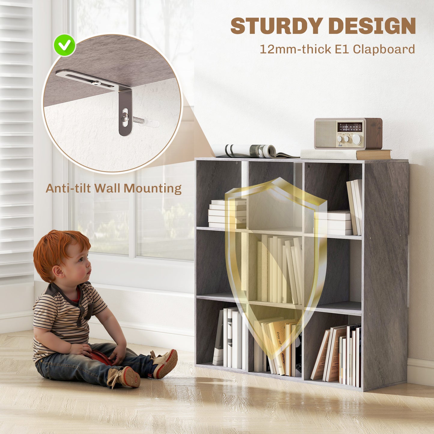 9 Cube Storage Unit Cabinet Bookcase Display Shelves, Marble Grey