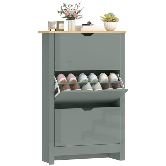 18-Shoe Storage Cabinet 6 Shelves 3 Drawers Tabletop Light Grey