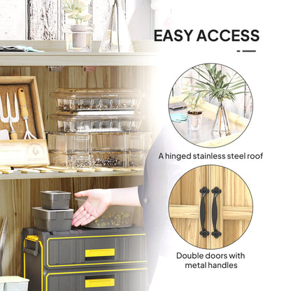 Wooden Garden Storage Shed w/Hinged Roof and Shelf, Natural Wood