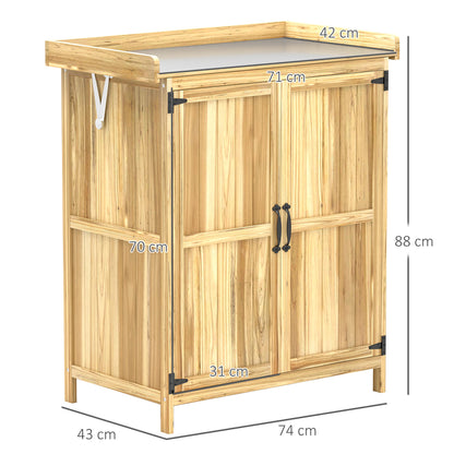 Wooden Garden Storage Shed w/Hinged Roof and Shelf, Natural Wood