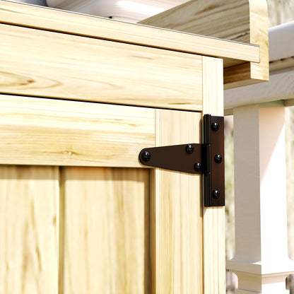 Wooden Garden Storage Shed w/Hinged Roof and Shelf, Natural Wood