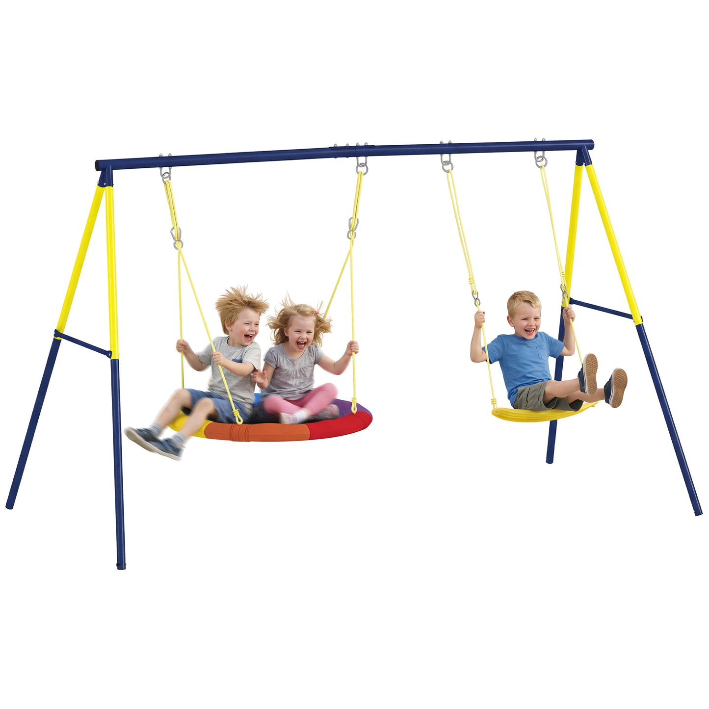 Kids Swing Set with Double Swings, Metal Frame, 150kg Capacity