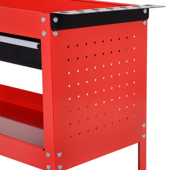 DURHAND 3-Tier Tool Trolley Cart Storage Shelf Roller Cabinet DIY Box Garage Workshop with Drawer Red