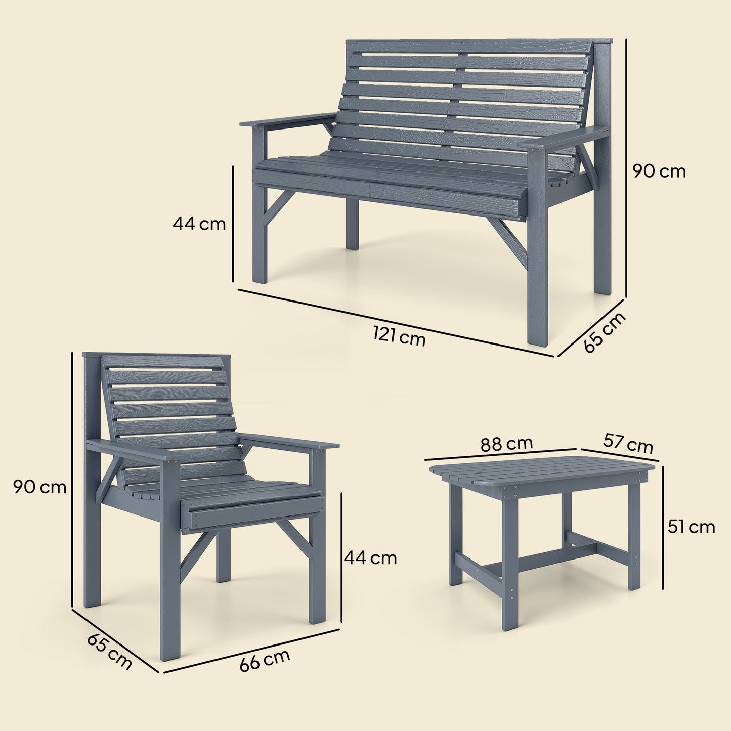 4 Seater Garden Furniture Sofa Set with Curved Seat, Grey