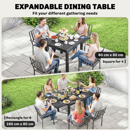 Aluminium Extending Garden Table with Faux Wood Slatted Top, Black