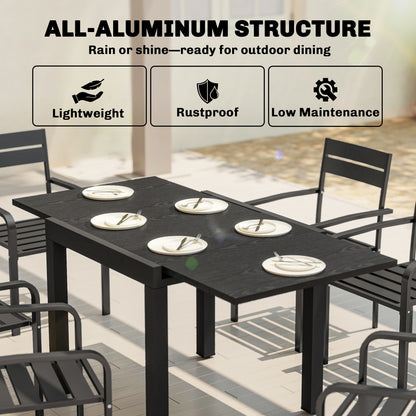 Aluminium Extending Garden Table with Faux Wood Slatted Top, Black