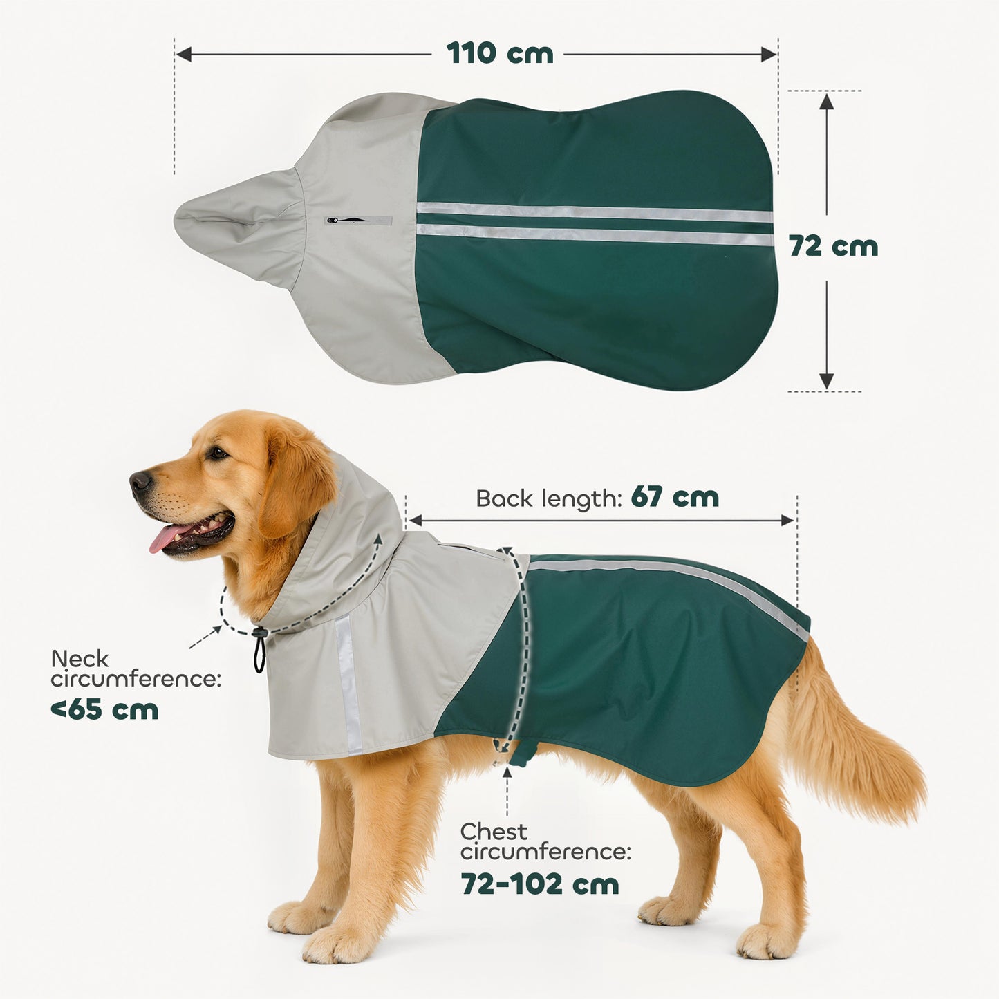 Dog Raincoat with Hood, Dog Rain Jacket, for Large Dogs, L