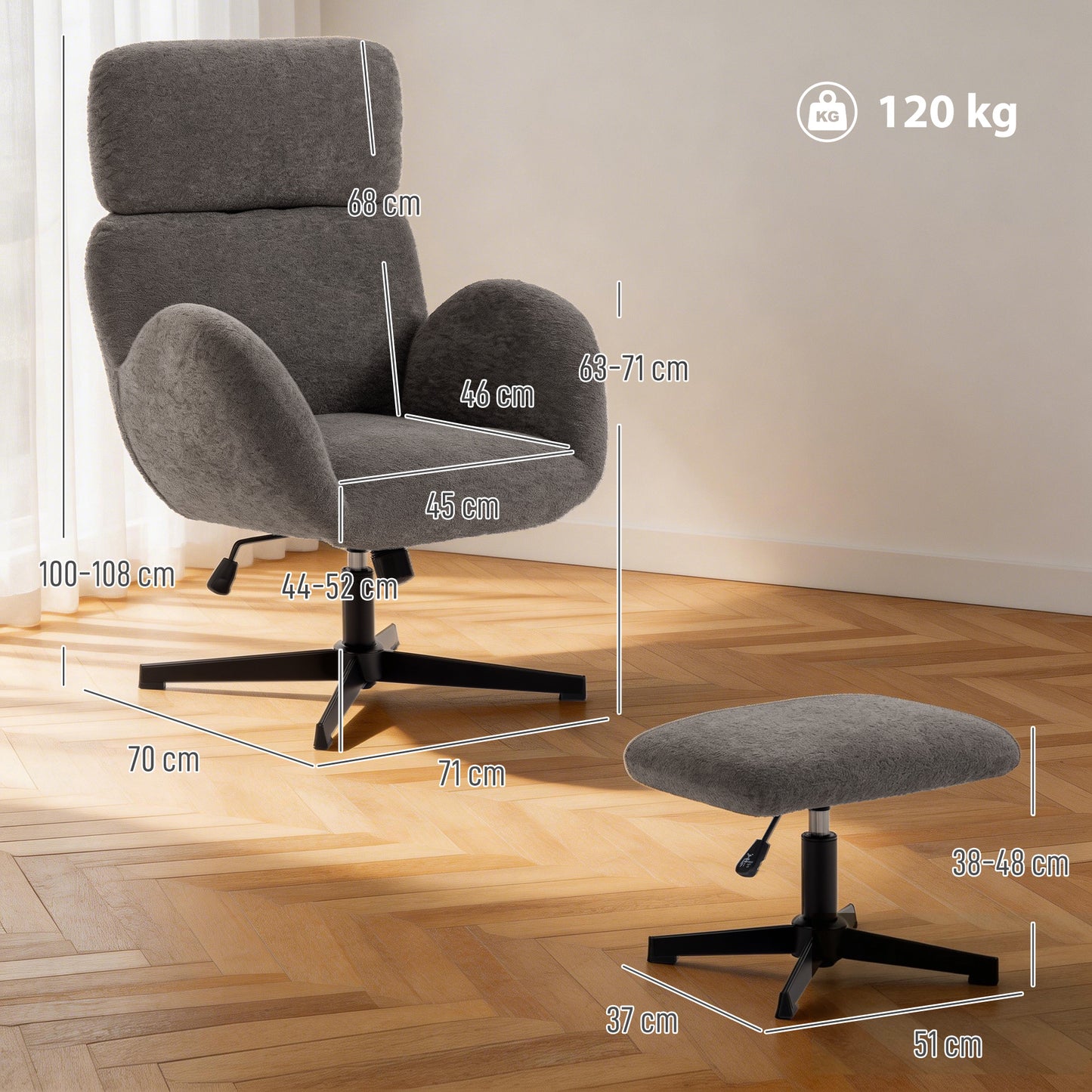 Swivel Armchair with Footstool, Rocking Accent Chair, Grey